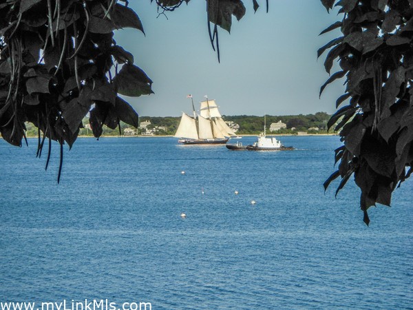 The Shenandoah and a commercial vessel viewed from the front porch