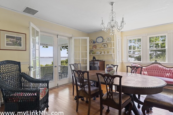 Dining room with French doors to front deck