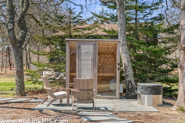 a compound is not complete with a spa - New PLUNGE brand sauna and cold plunge tub with bluestone patio and comfy chairs