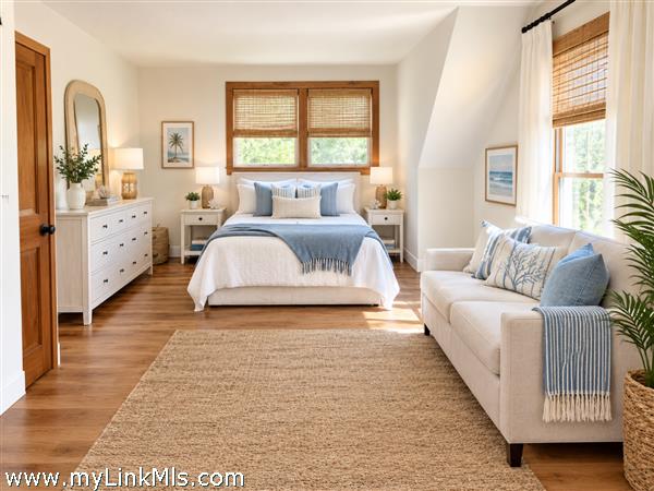 Digitally enhanced photo of the upstairs bedroom.