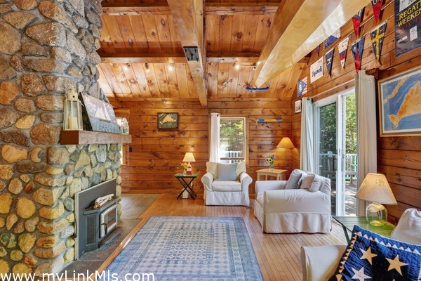 Two story large Stone Fireplace. Living Room
